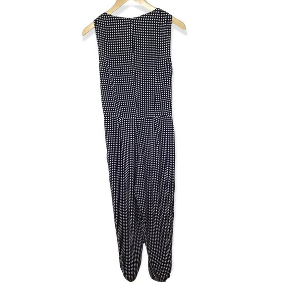 Donna Morgan Black White Polka Dot Print Jumpsuit Tie Waist Size 6 V-Neck Boho - Picture 4 of 9